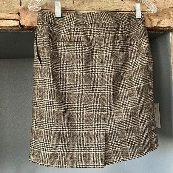 J. Crew Preppy Plaid Wool Cashmere Mini Skirt Minimalist Fall Chic Brown Tan 0P - Picture 5 of 8